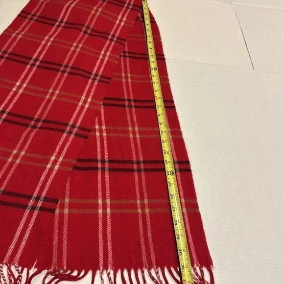 Cejon plaid red white black & tan striped scarf made in Italy with fringe - Picture 2 of 4